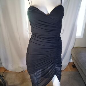 Fiesta Black Asymmetrical Ruched Cocktail Dress